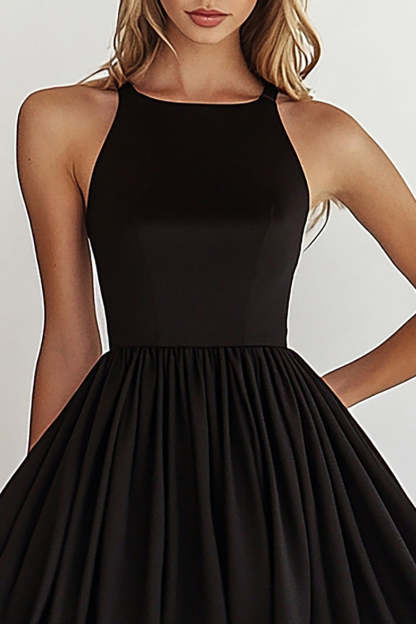 Black A Line Boat Neck Short Cocktail Dress