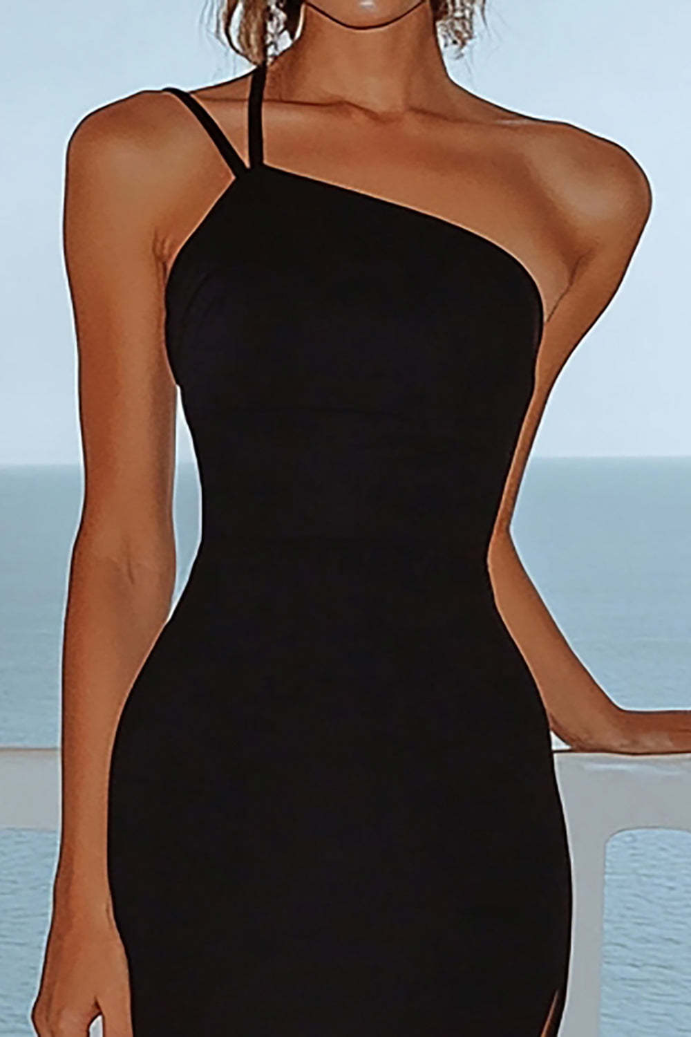 Black Satin One Shoulder Mermaid Maxi Formal Dress with Slit