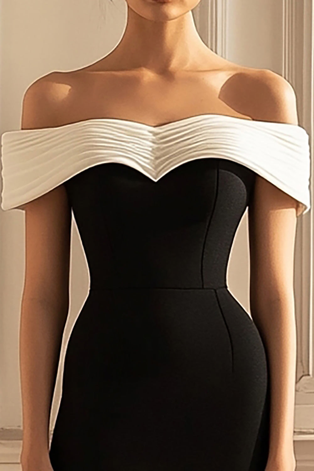 Black and White Off the Shoulder Bodycon Mini Graduation Dress