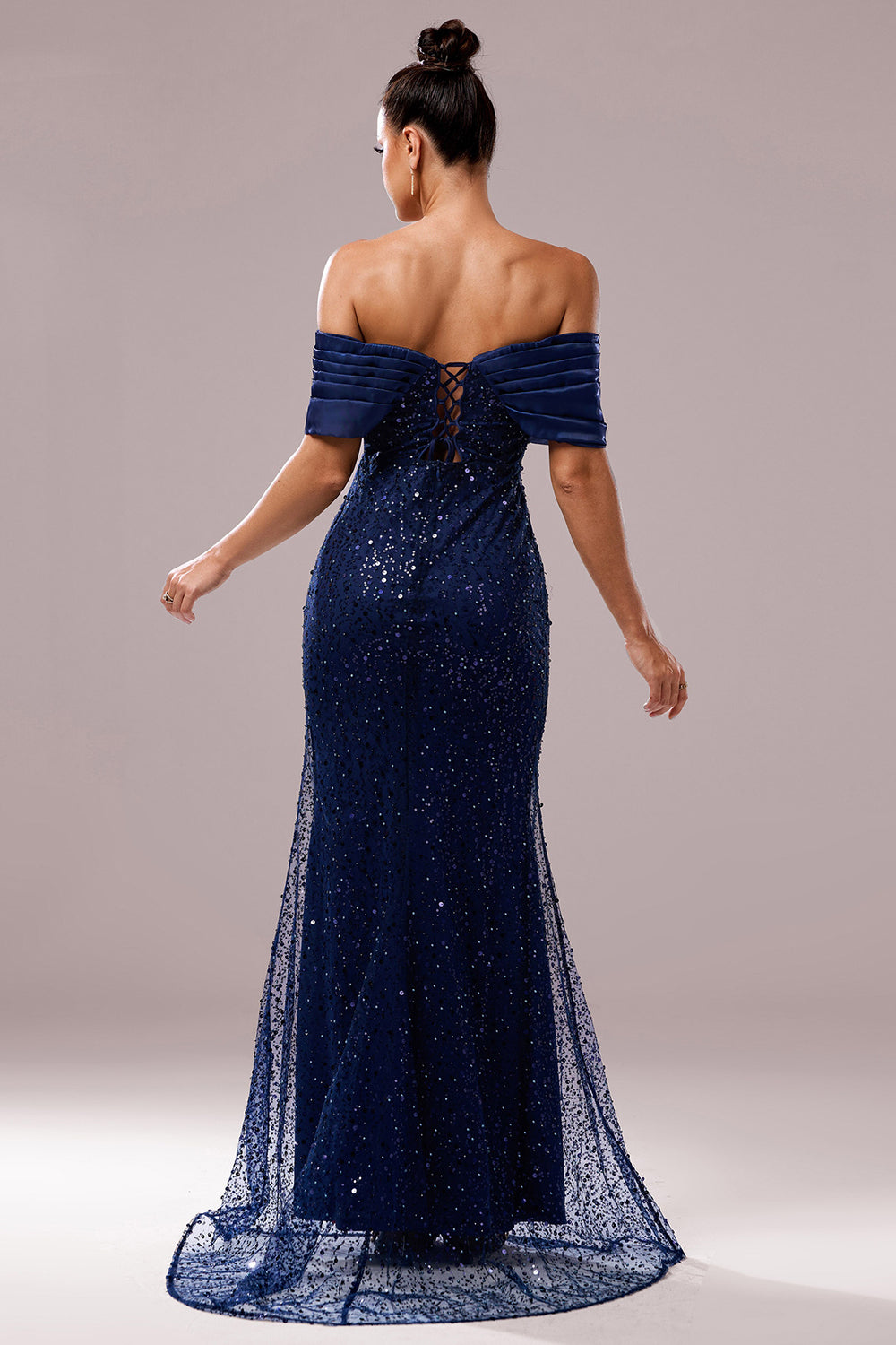 Sparkly Navy Sequin Mermaid Maxi Ruched Prom Dress