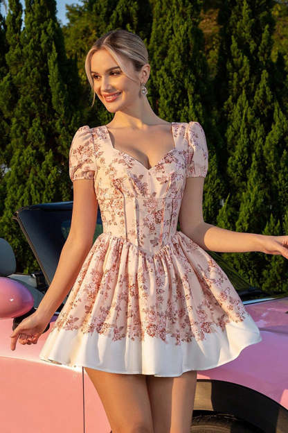 Blush A Line Floral Corset Mini Vintage Homecoming Dress with String