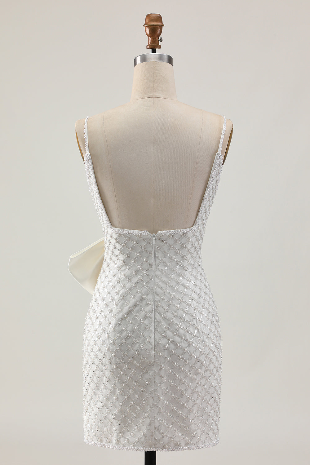 White Pearls Short Tight Backless Homecoming Dress with Bow