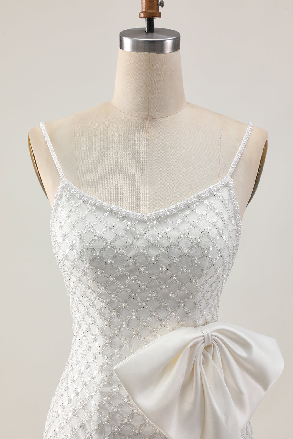 White Pearls Short Tight Backless Homecoming Dress with Bow