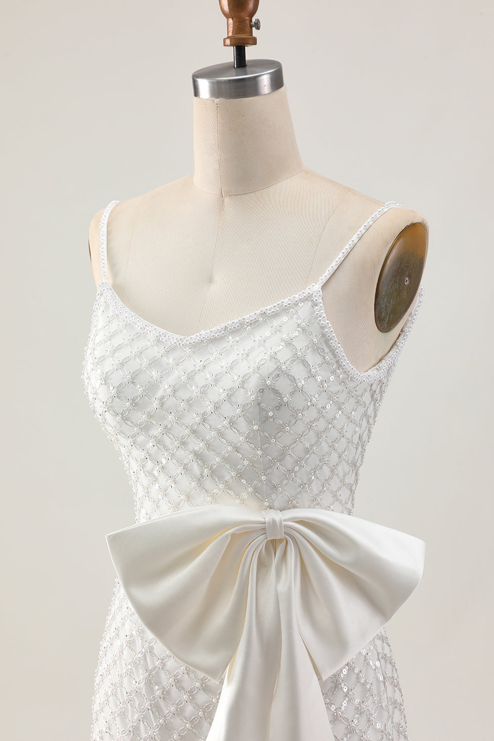 White Pearls Short Tight Backless Homecoming Dress with Bow