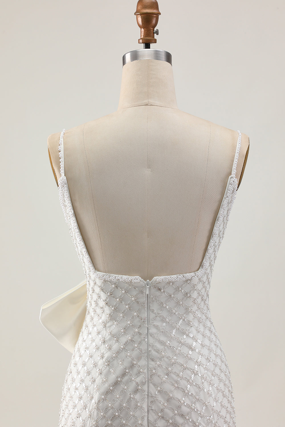 White Pearls Short Tight Backless Homecoming Dress with Bow