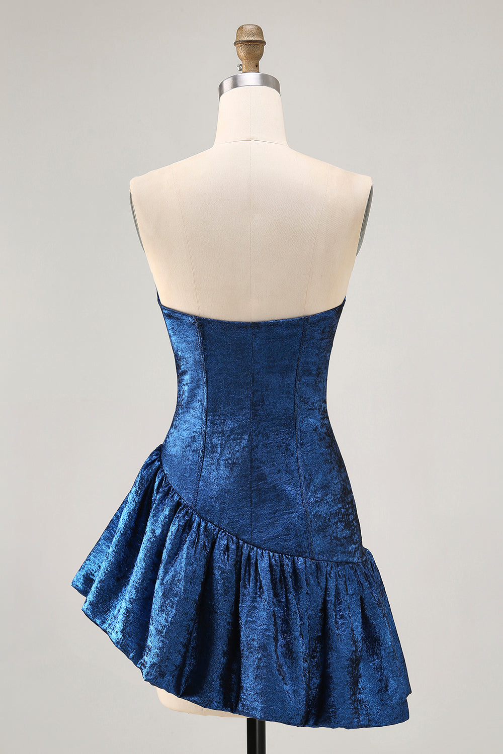 Metallic Dark Blue Strapless Corset Asymmetrical Homecoming Dress