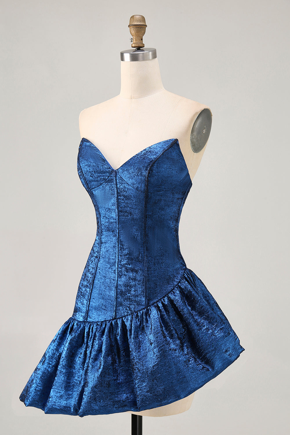 Metallic Dark Blue Strapless Corset Asymmetrical Homecoming Dress