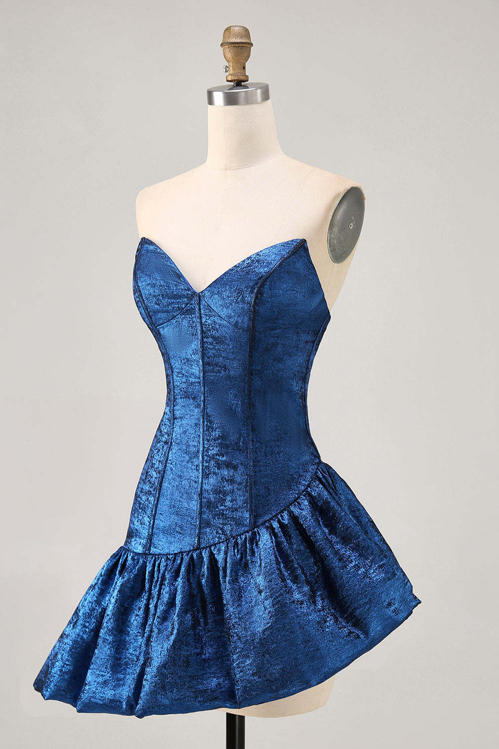 Metallic Dark Blue Strapless Corset Asymmetrical Homecoming Dress