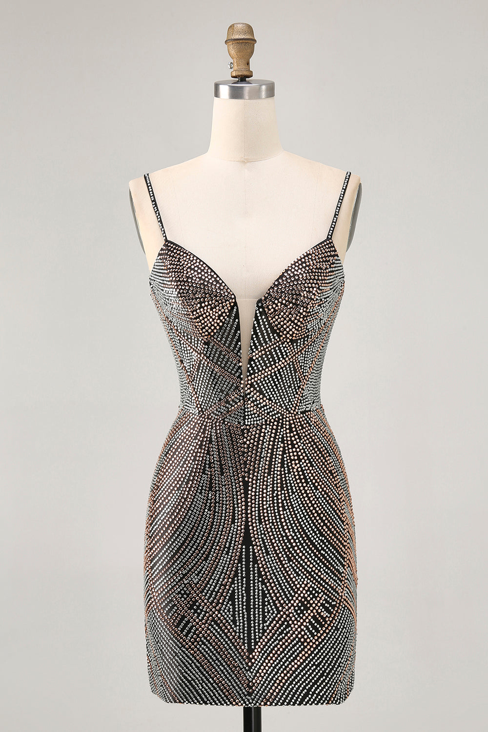 Sparkly Black Tight Backless Short Beaded Homecoming Dress