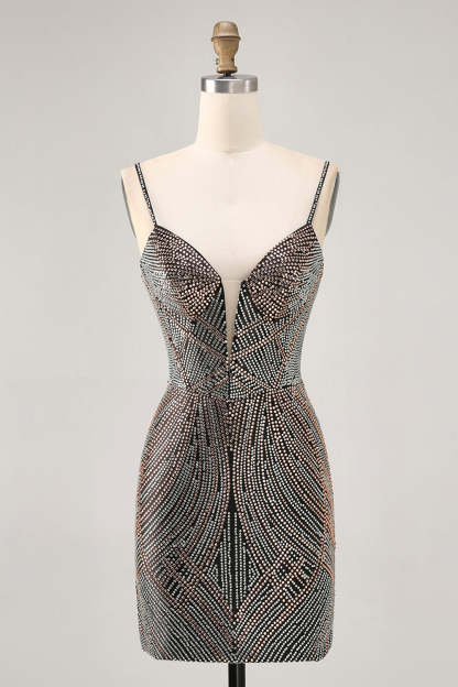 Sparkly Royal Blue Spaghetti Straps Backless Short Tight Homecoming Dress with Beading