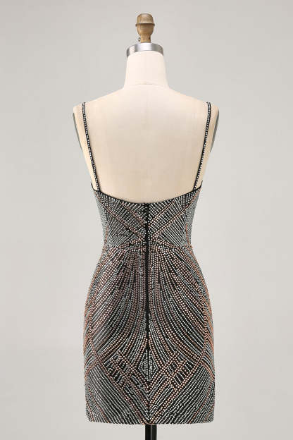 Sparkly Royal Blue Spaghetti Straps Backless Short Tight Homecoming Dress with Beading