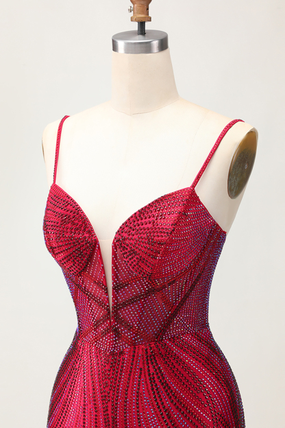 Sparkly Royal Blue Spaghetti Straps Backless Short Tight Homecoming Dress with Beading