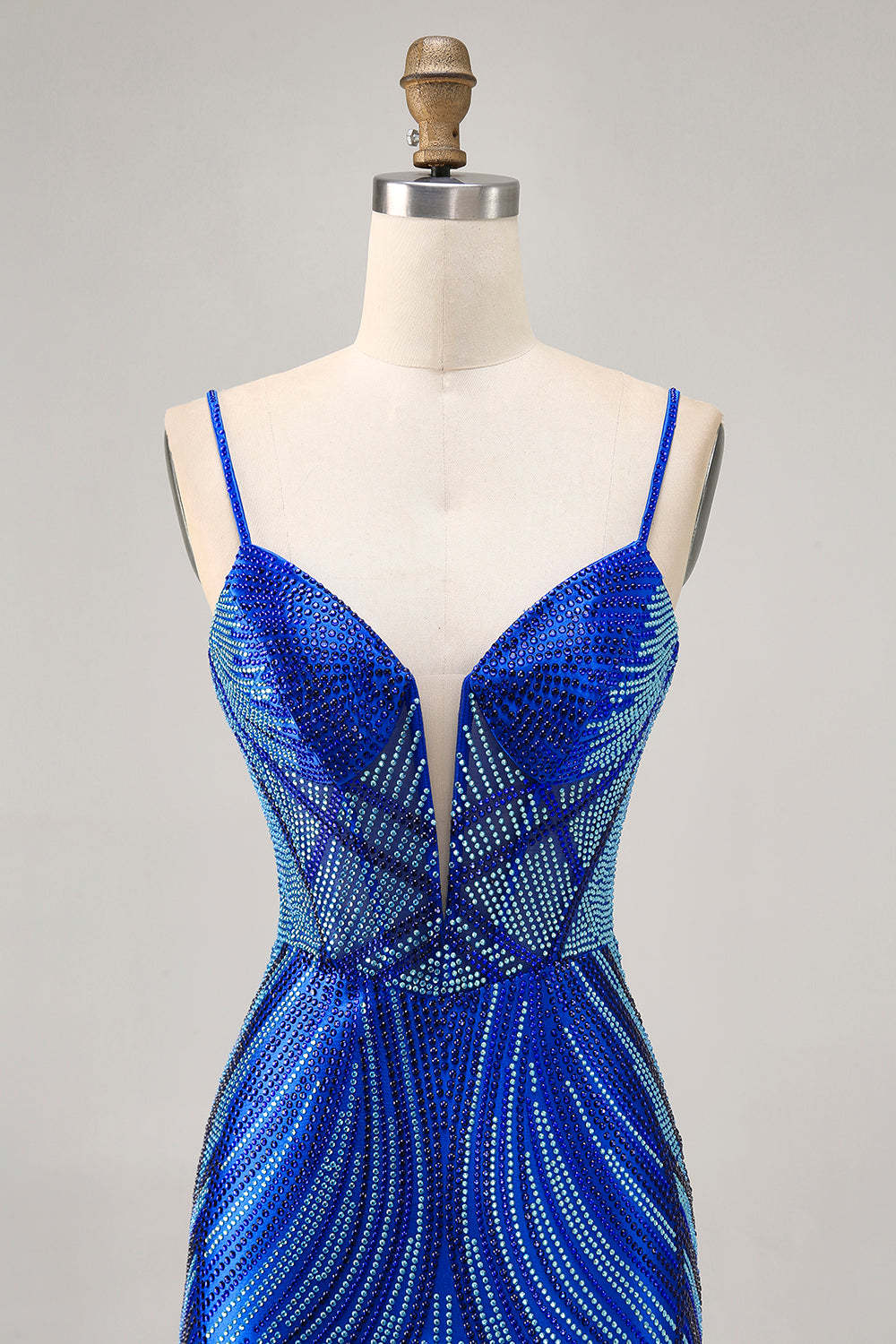 Sparkly Royal Blue Spaghetti Straps Backless Short Tight Homecoming Dress with Beading