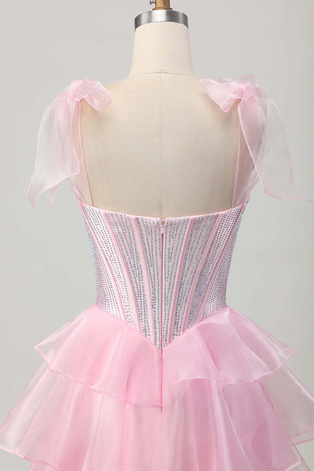 Sparkly Pink Corset Tiered Ruffled Short Homecoming Dress with Beading