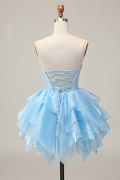 Strapless Corset Pink A Line Tiered Short Homecoming Dress with Ruffles