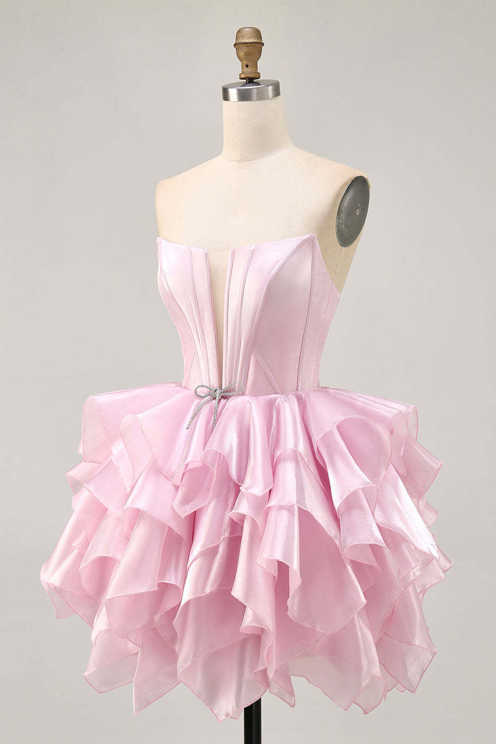 Strapless Corset Pink A Line Tiered Short Homecoming Dress with Ruffles
