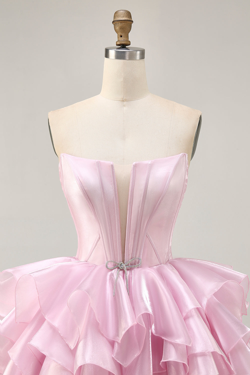 Strapless Corset Pink A Line Tiered Short Homecoming Dress with Ruffles