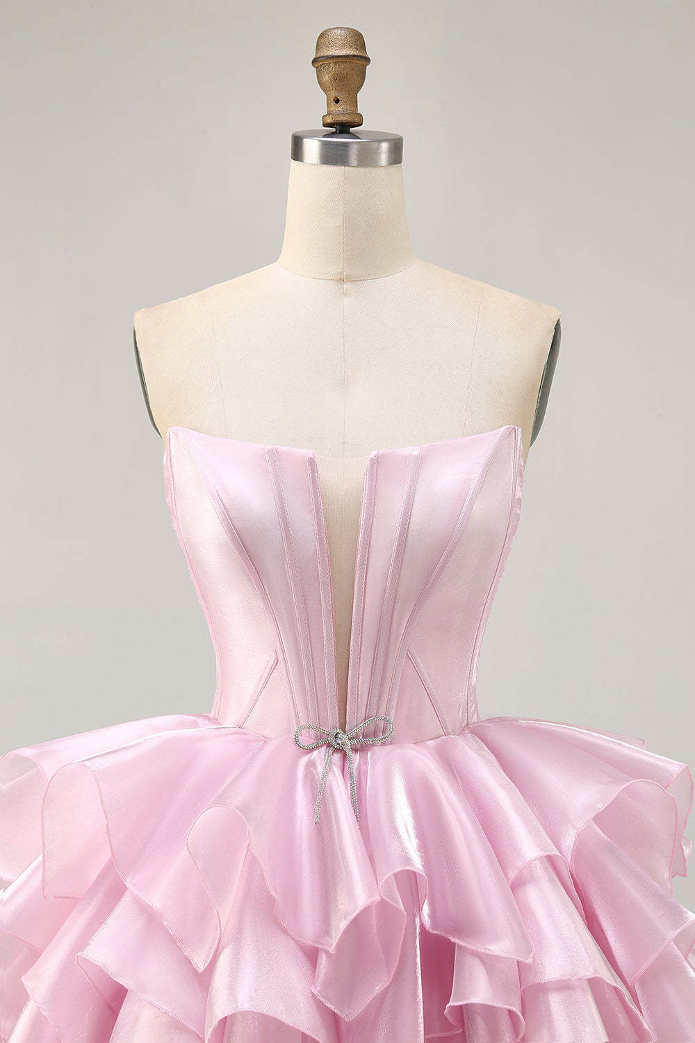 Strapless Corset Pink A Line Tiered Short Homecoming Dress with Ruffles