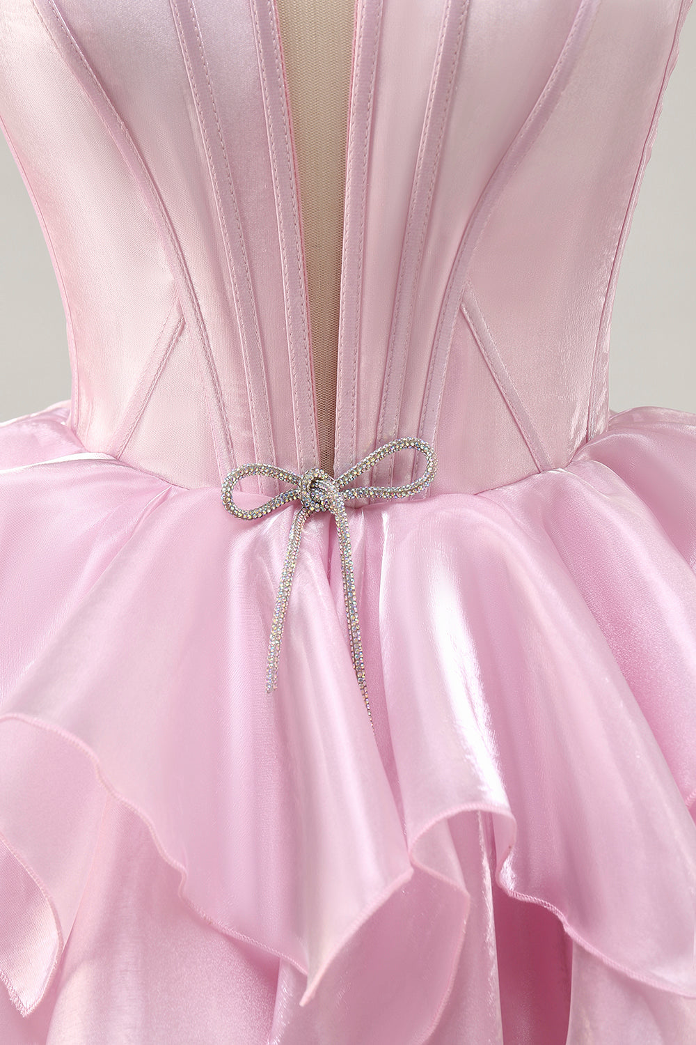 Strapless Corset Pink A Line Tiered Short Homecoming Dress with Ruffles