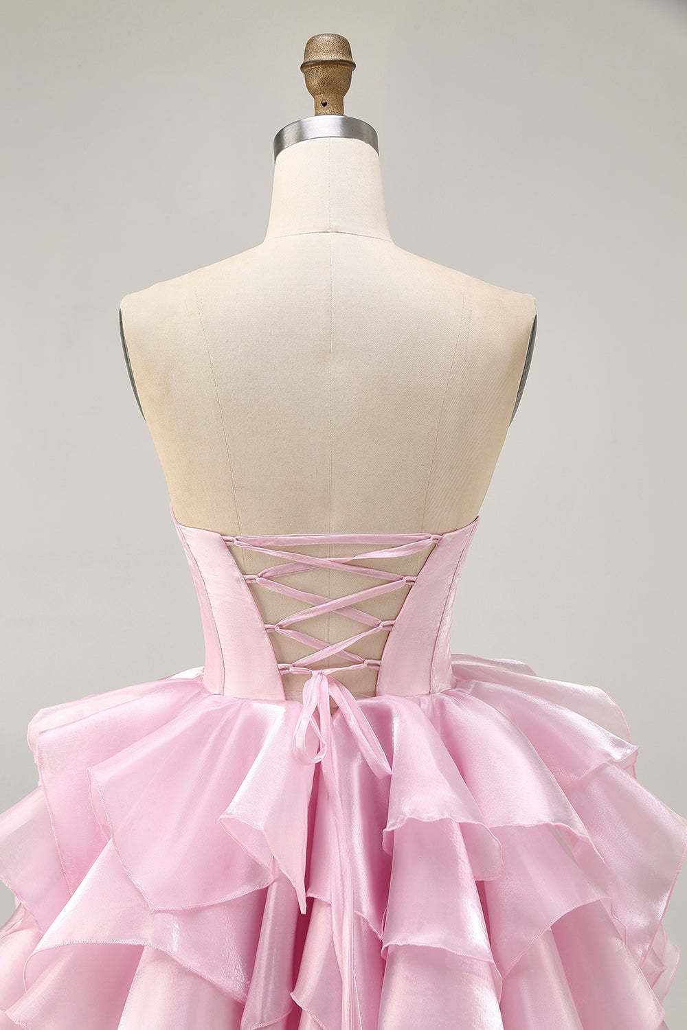 Strapless Corset Pink A Line Tiered Short Homecoming Dress with Ruffles