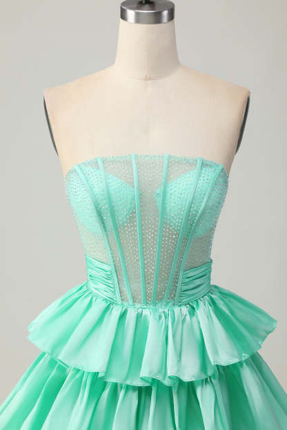 Sparkly Red Ruffled Corset A Line Short Homecoming Dress with Bow