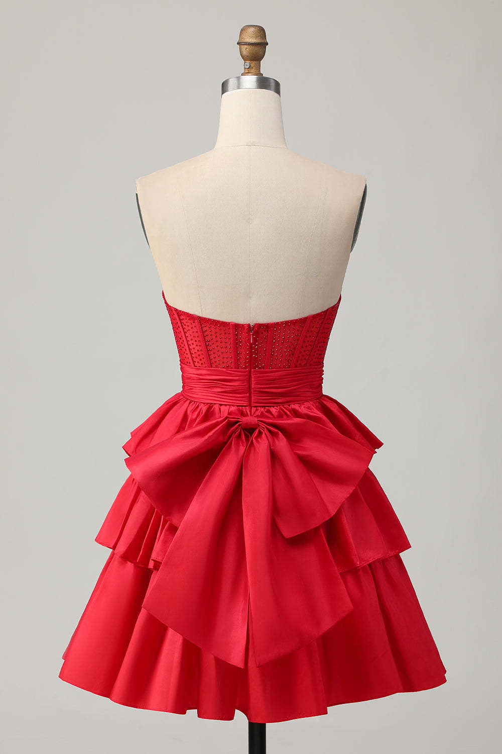 Sparkly Red Ruffled Corset A Line Short Homecoming Dress with Bow