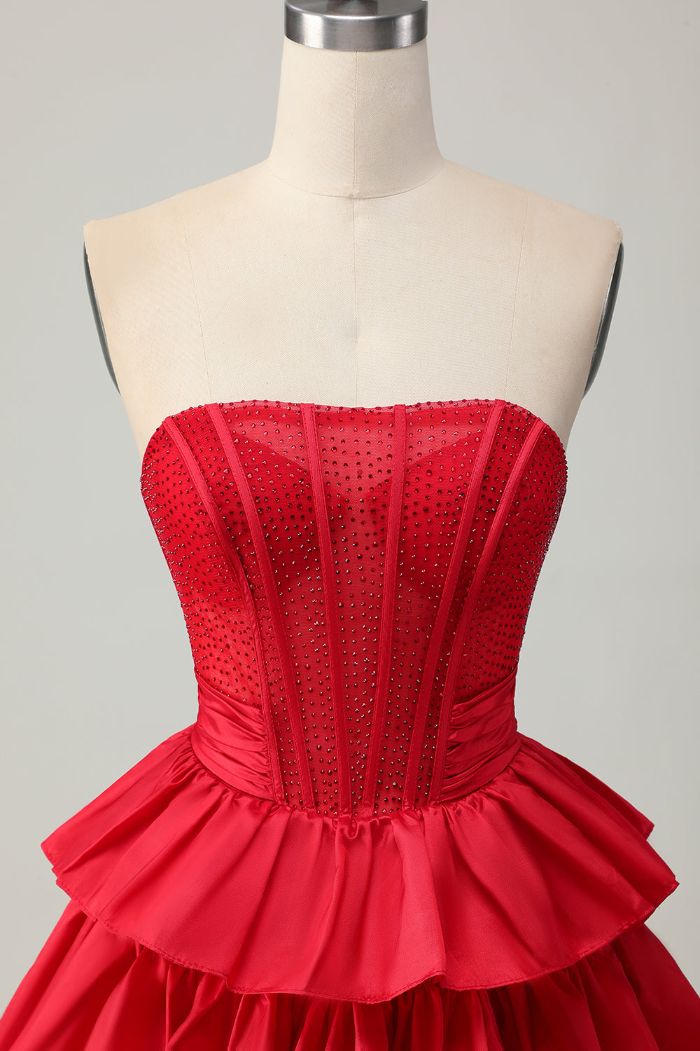 Sparkly Red Ruffled Corset A Line Short Homecoming Dress with Bow