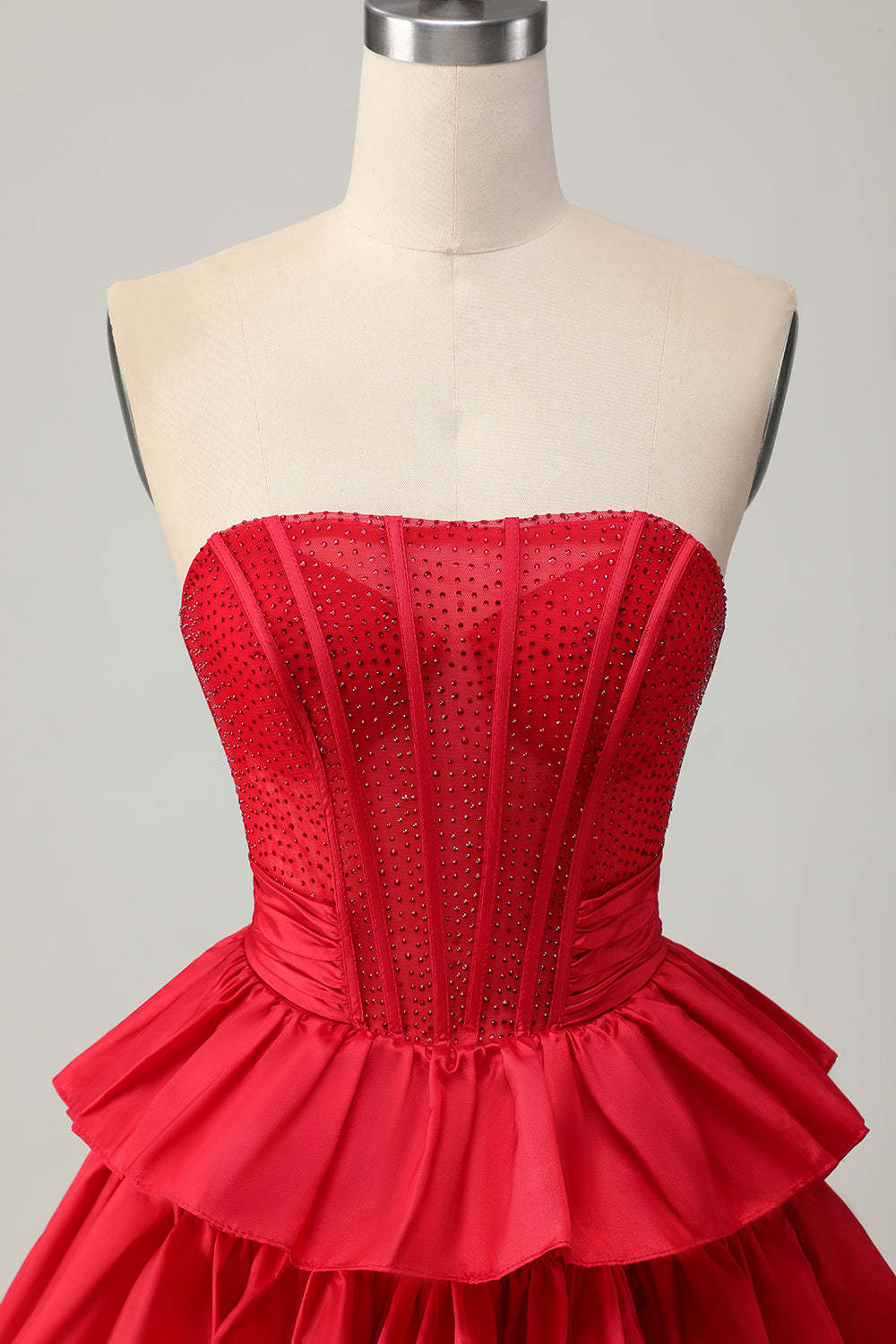 Sparkly Red Ruffled Corset A Line Short Homecoming Dress with Bow