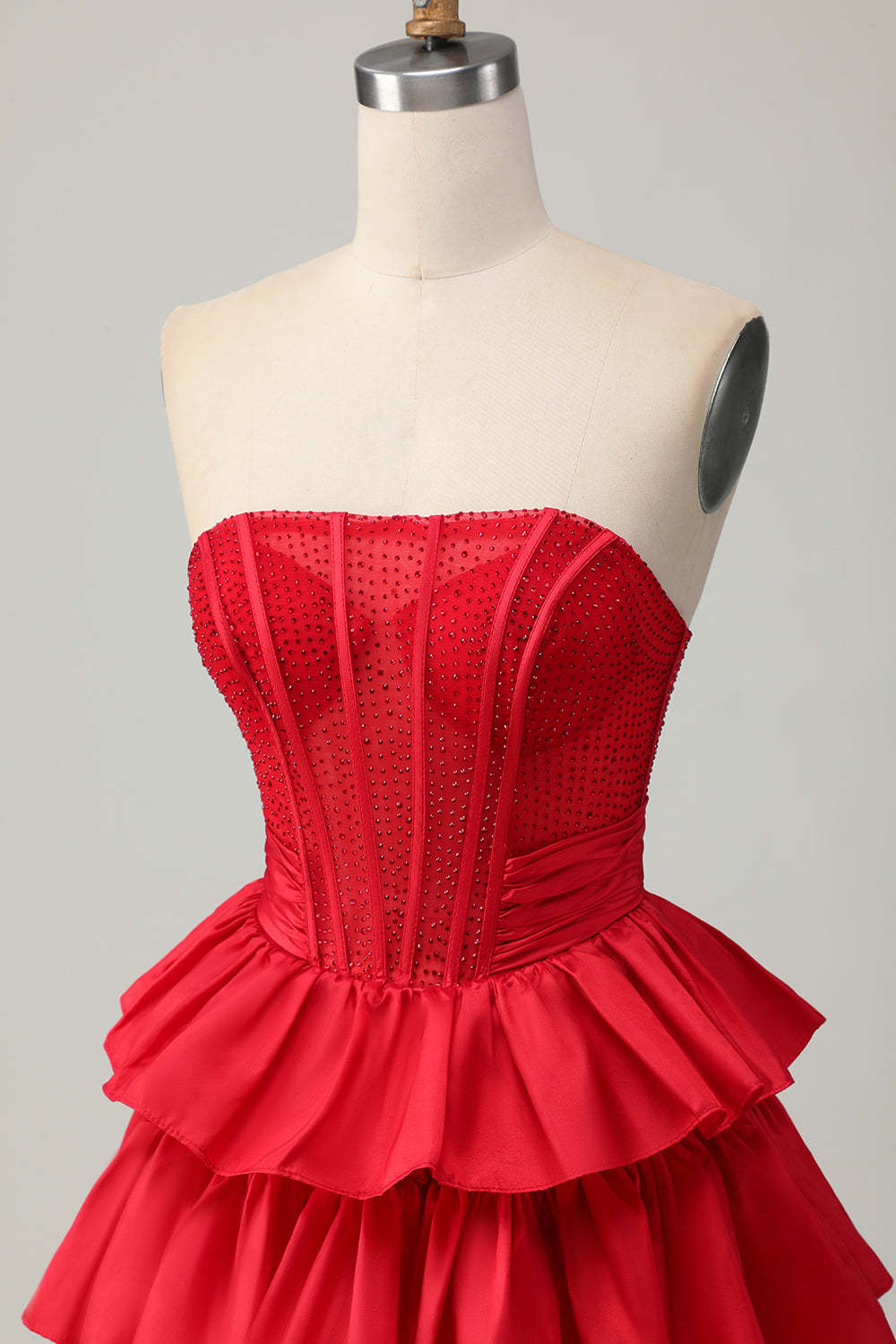 Sparkly Red Ruffled Corset A Line Short Homecoming Dress with Bow