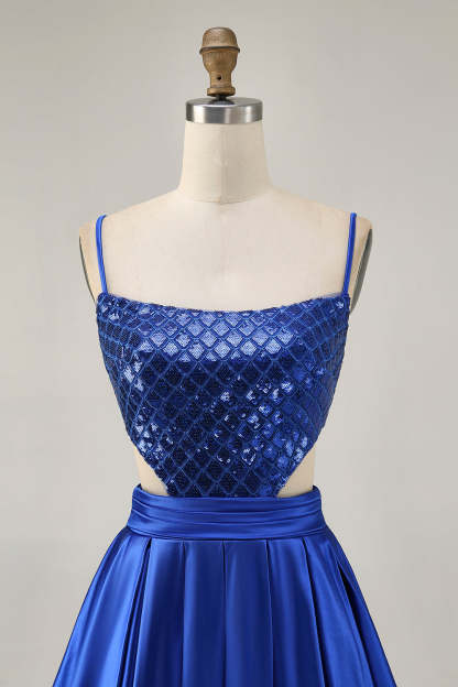 Sparkly Royal Blue Cut Out A Line Short Homecoming Dress with Sequins