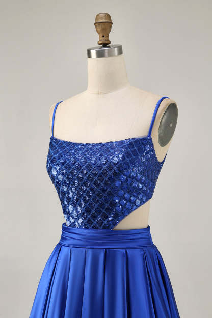 Sparkly Royal Blue Cut Out A Line Short Homecoming Dress with Sequins