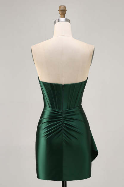 Sparkly Dark Green Tight Beaded Short Corset Homecoming Dress with Drape