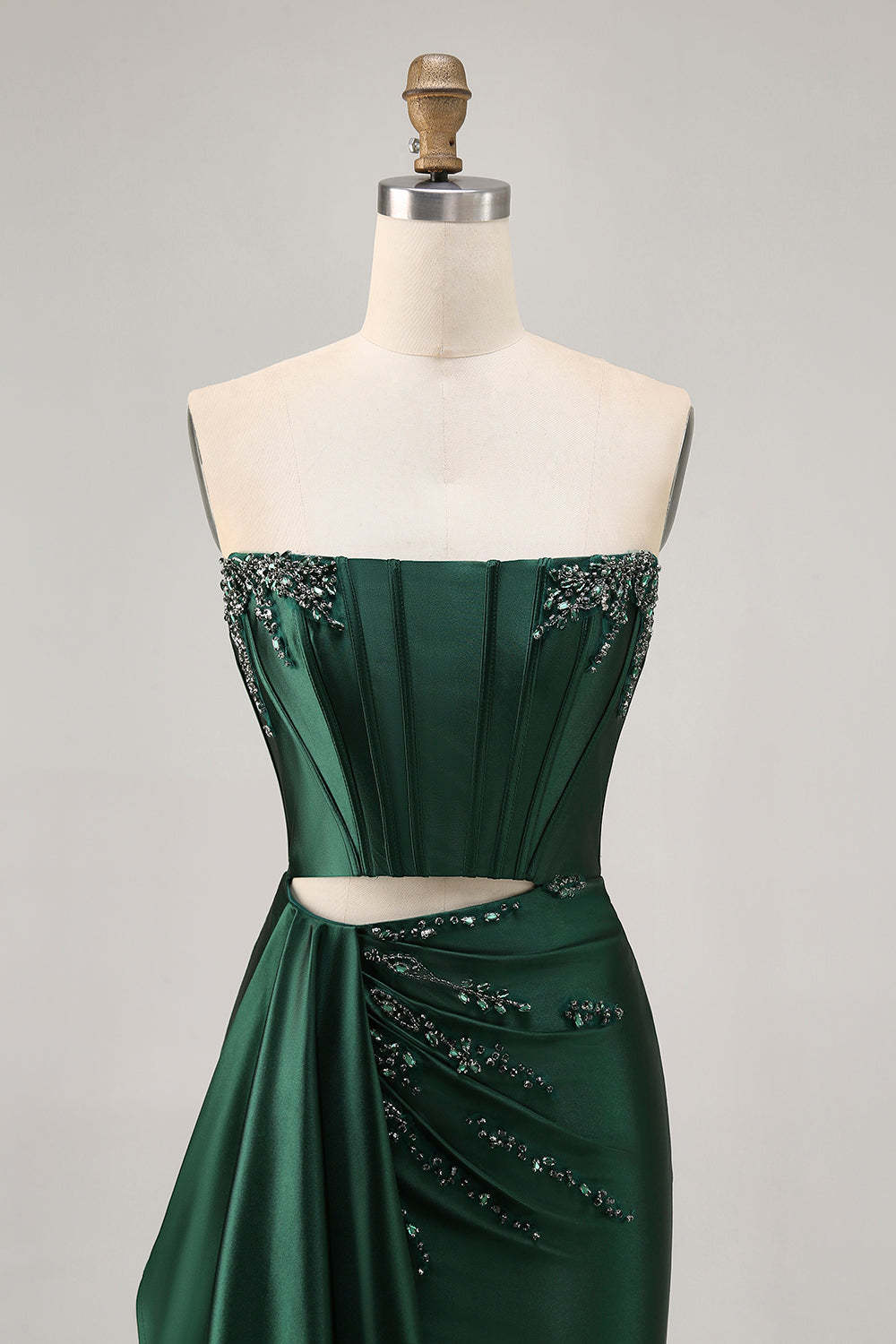 Sparkly Dark Green Tight Beaded Short Corset Homecoming Dress with Drape