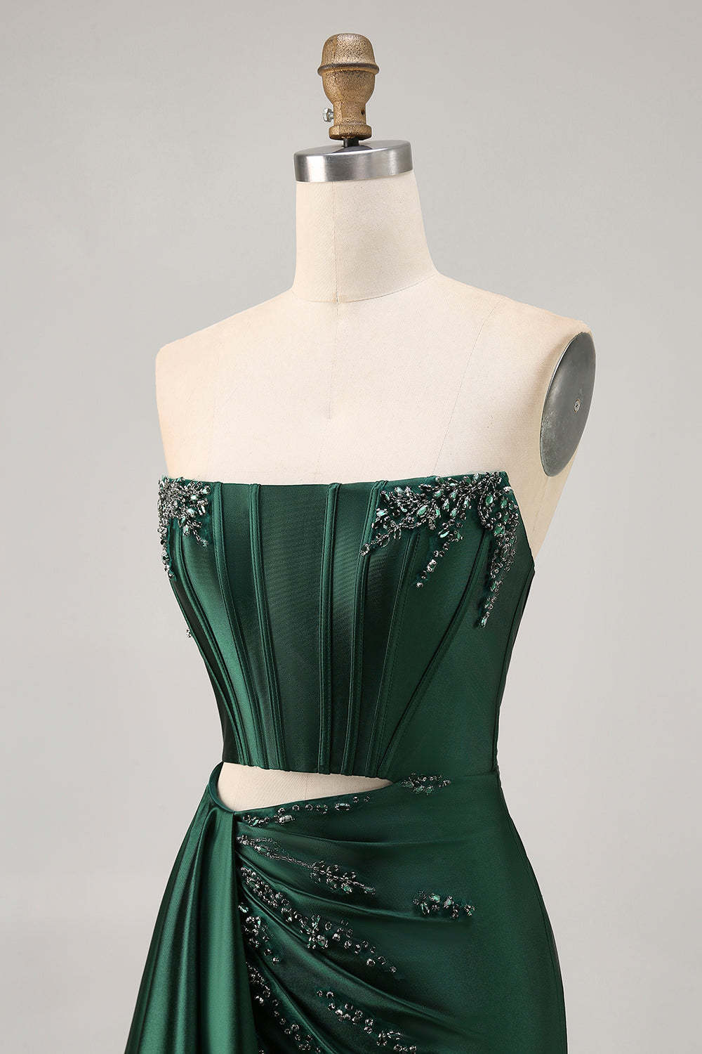 Sparkly Dark Green Tight Beaded Short Corset Homecoming Dress with Drape