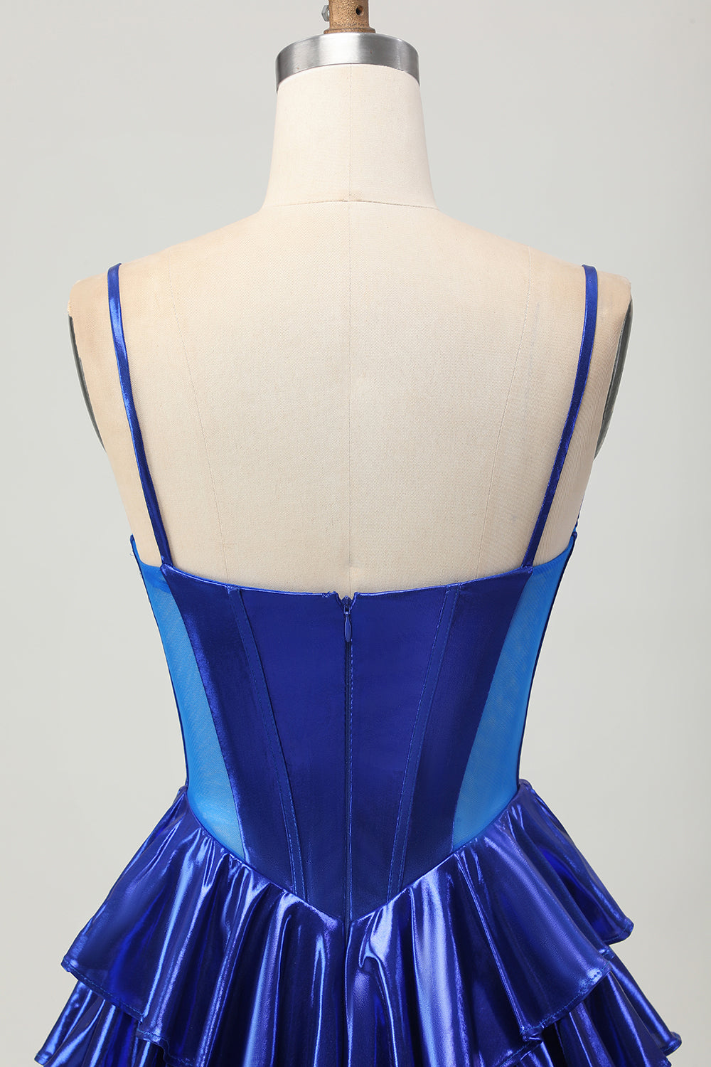 Royal Blue Metallic Corset Ruffled Short Homecoming Dress with Bows