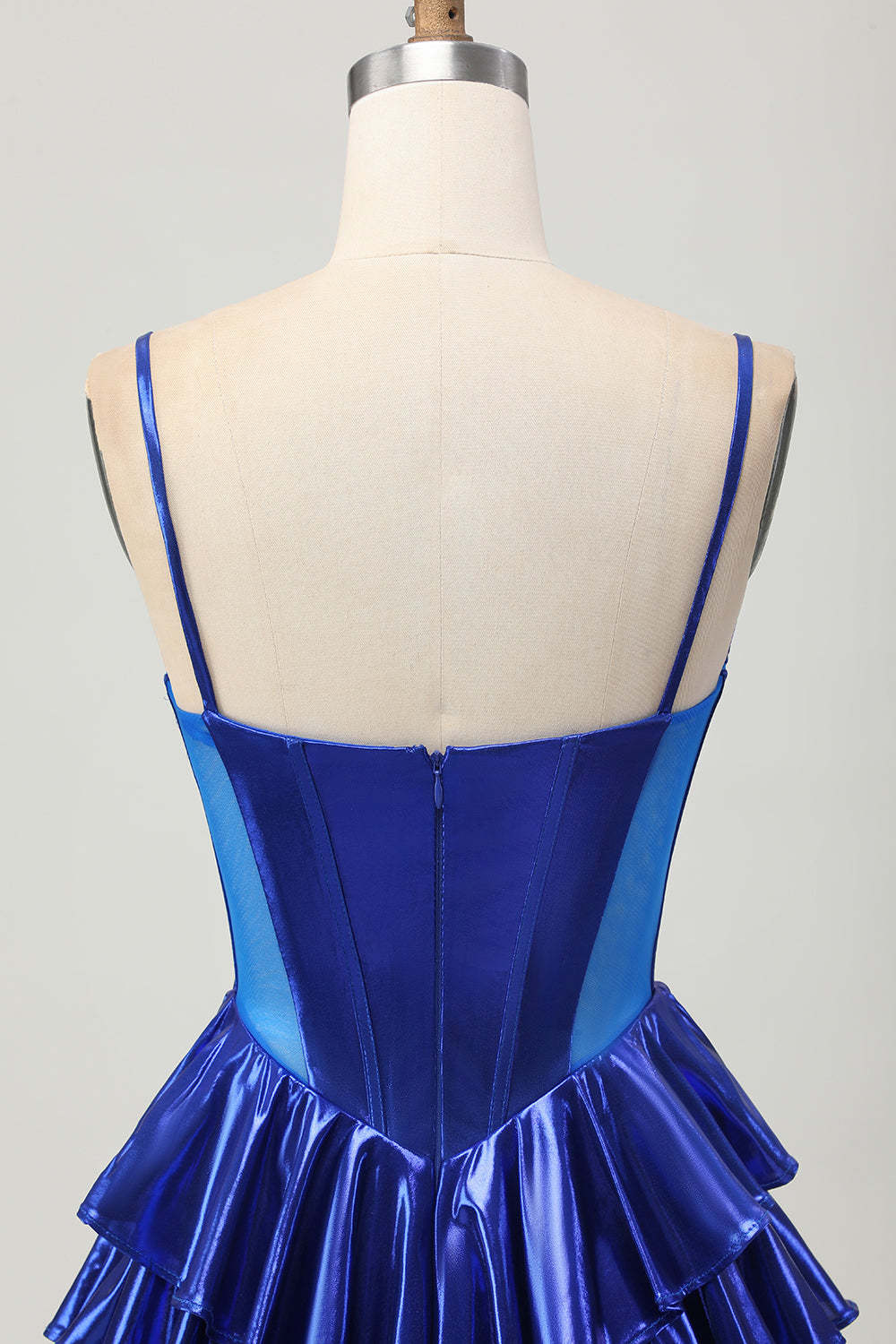 Royal Blue Metallic Corset Ruffled Short Homecoming Dress with Bows