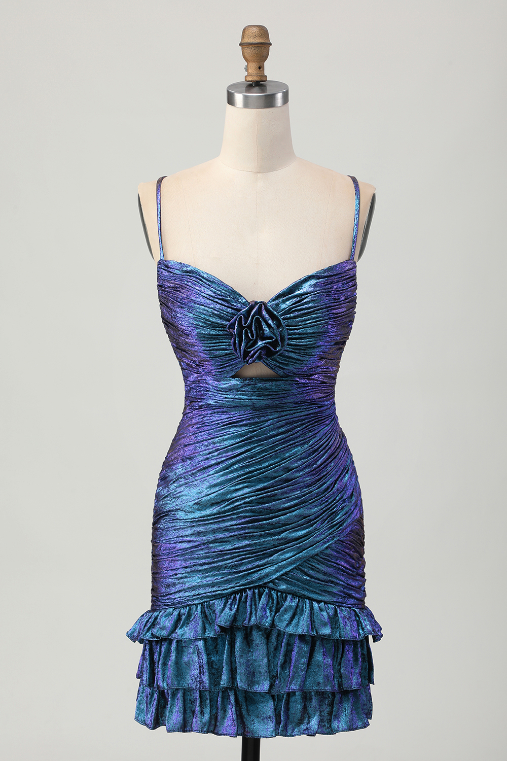 Metallic Tight Blue and Purple Short Homecoming Dress with Ruffles