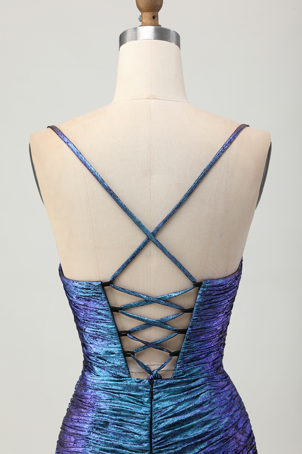 Metallic Tight Blue and Purple Short Homecoming Dress with Ruffles