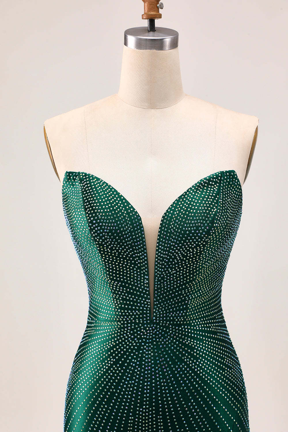 Dark Green Tight Satin Short Sparkly Homecoming Dress with Rhinestones