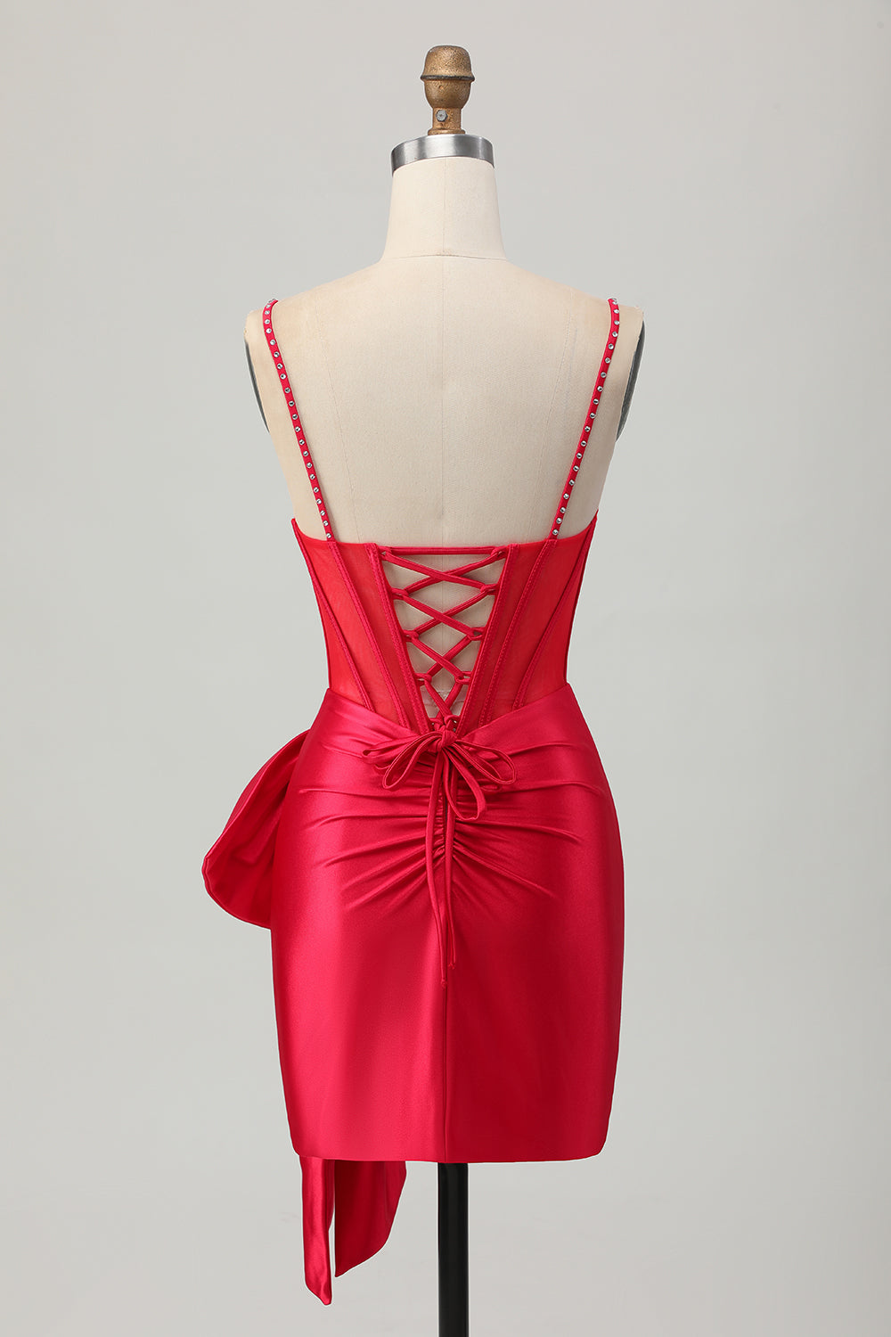 Sparkly Beaded Red Tight Corset Short Homecoming Dress with Bow