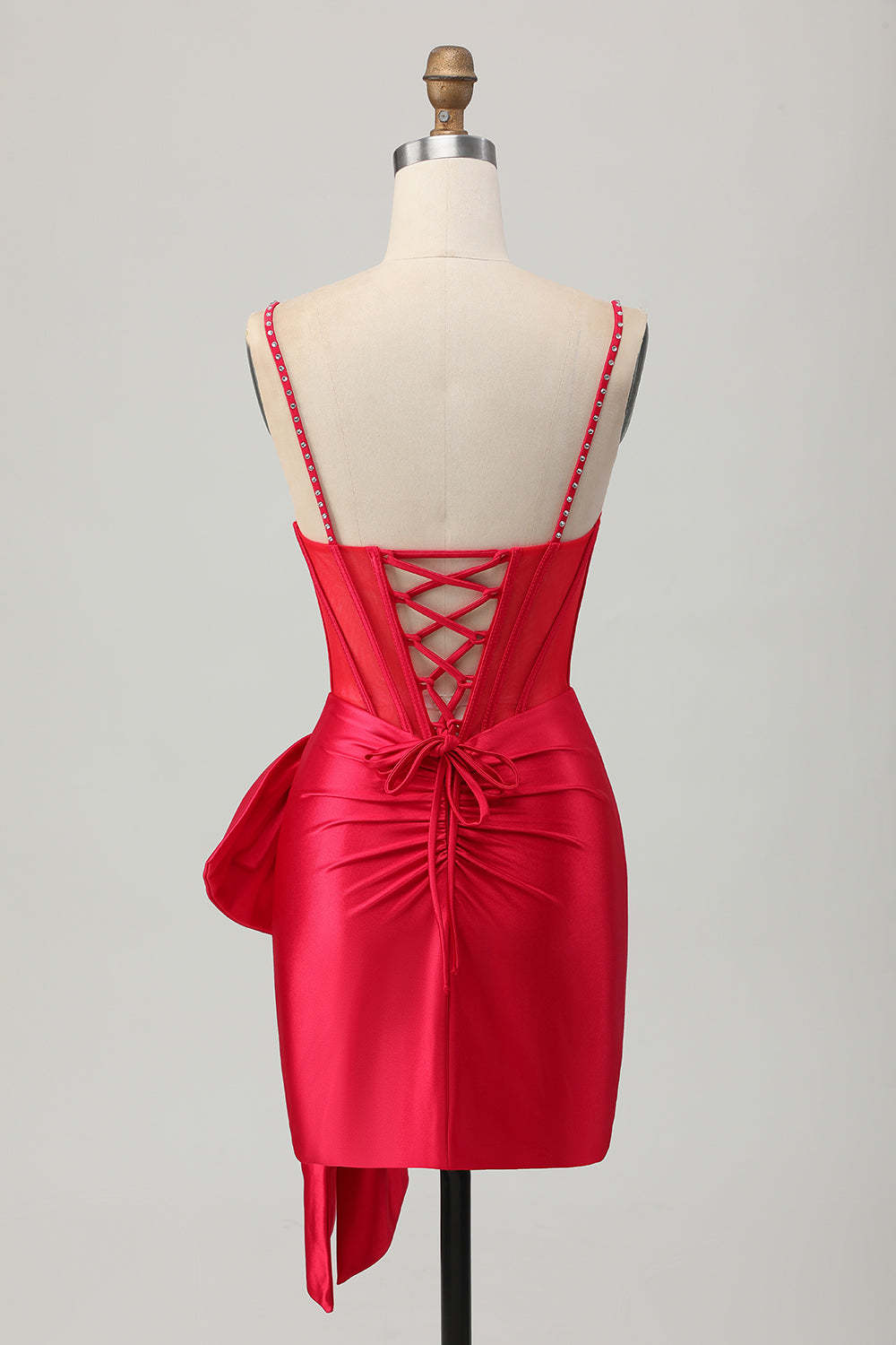 Sparkly Beaded Red Tight Corset Short Homecoming Dress with Bow
