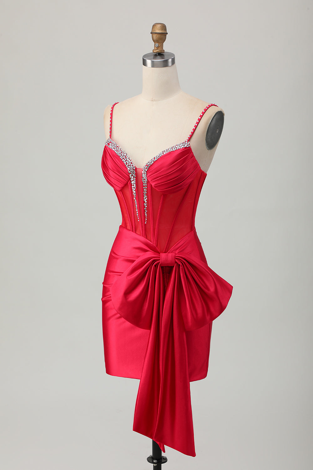 Sparkly Beaded Red Tight Corset Short Homecoming Dress with Bow