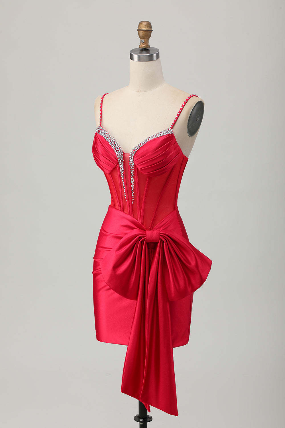 Sparkly Beaded Red Tight Corset Short Homecoming Dress with Bow