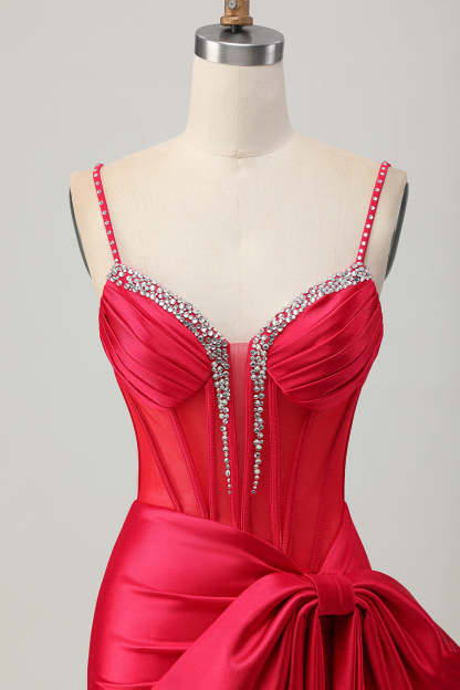 Sparkly Beaded Red Tight Corset Short Homecoming Dress with Bow