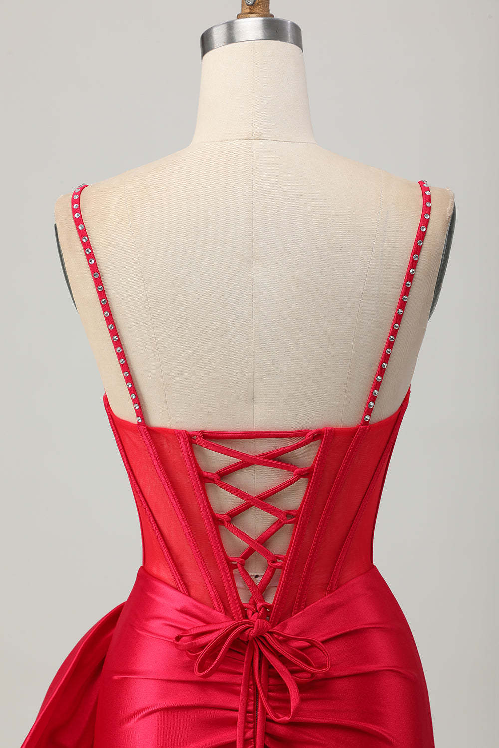 Sparkly Beaded Red Tight Corset Short Homecoming Dress with Bow