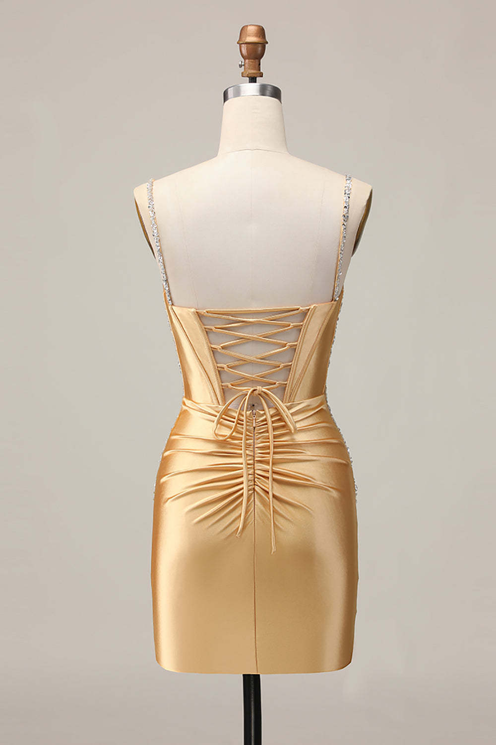 Golden Corset Satin Sparkly Short Tight Homecoming Dress with Rhinestones