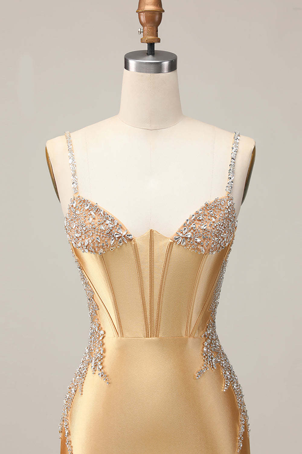 Golden Corset Satin Sparkly Short Tight Homecoming Dress with Rhinestones