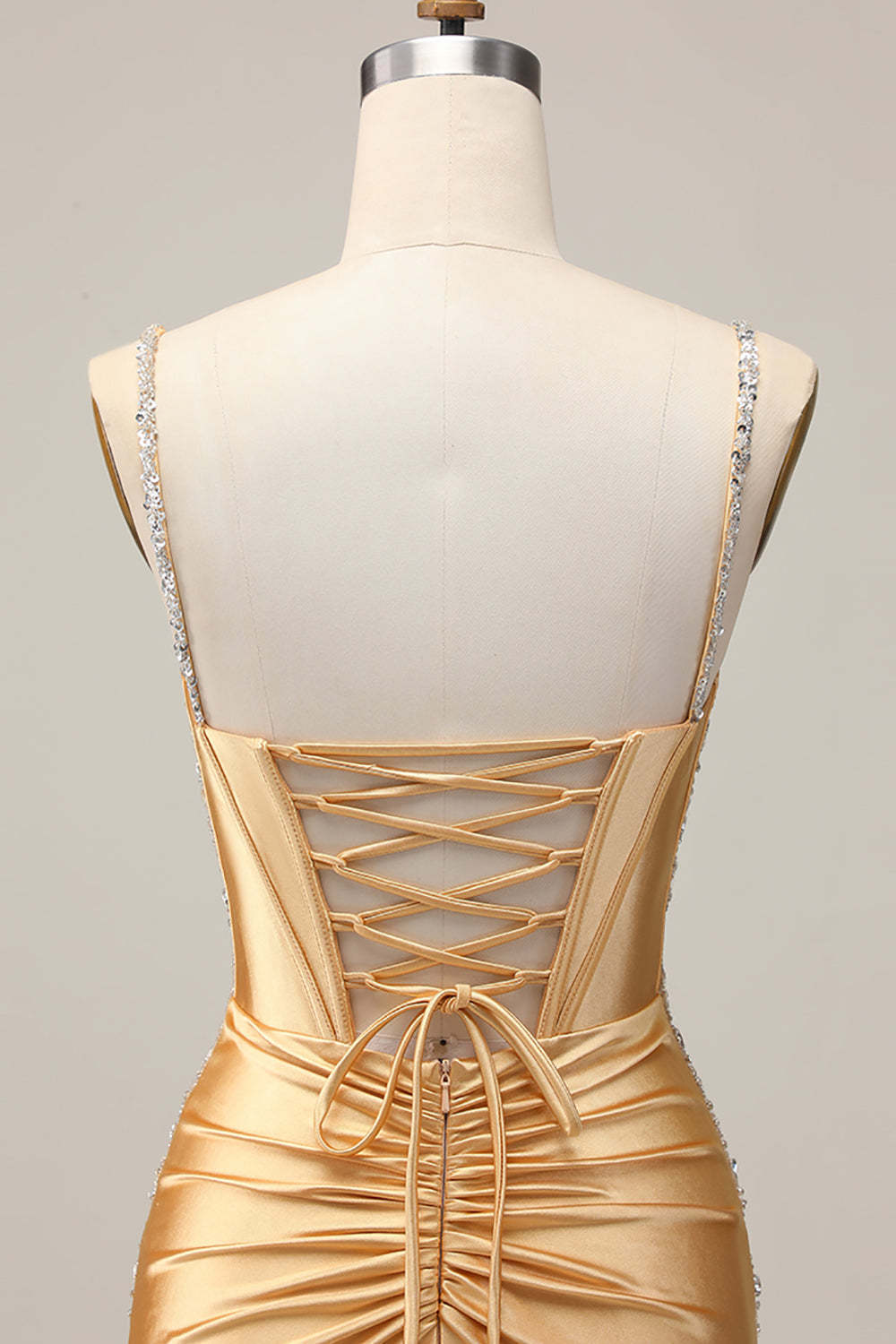Golden Corset Satin Sparkly Short Tight Homecoming Dress with Rhinestones