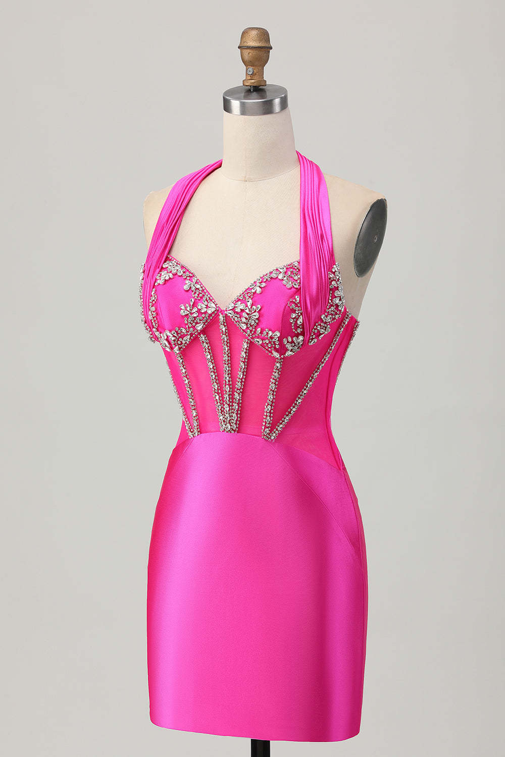 Sparkly Royal Blue Corset Halter Bodycon Short Homecoming Dress with Rhinestones