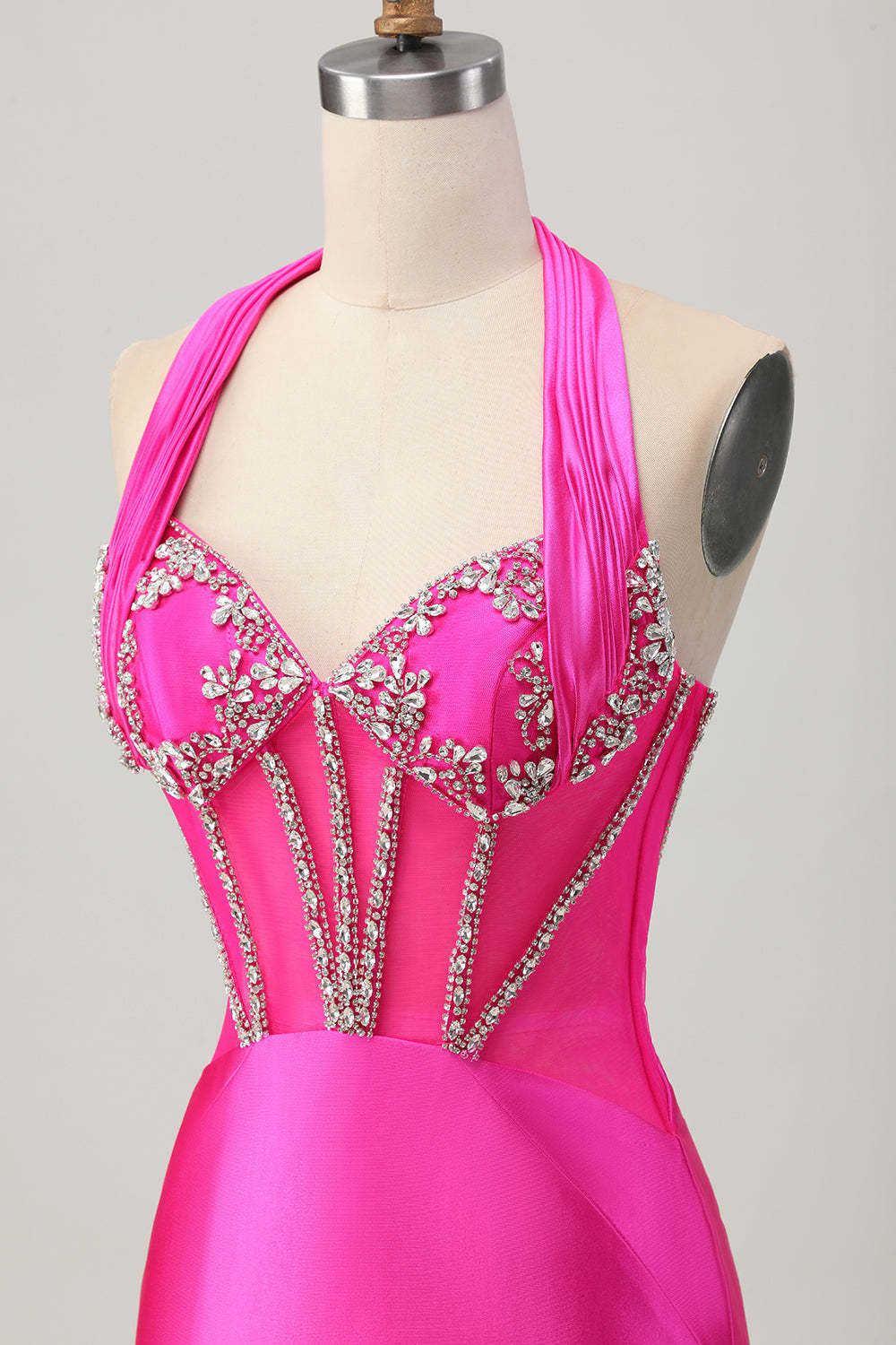 Sparkly Royal Blue Corset Halter Bodycon Short Homecoming Dress with Rhinestones